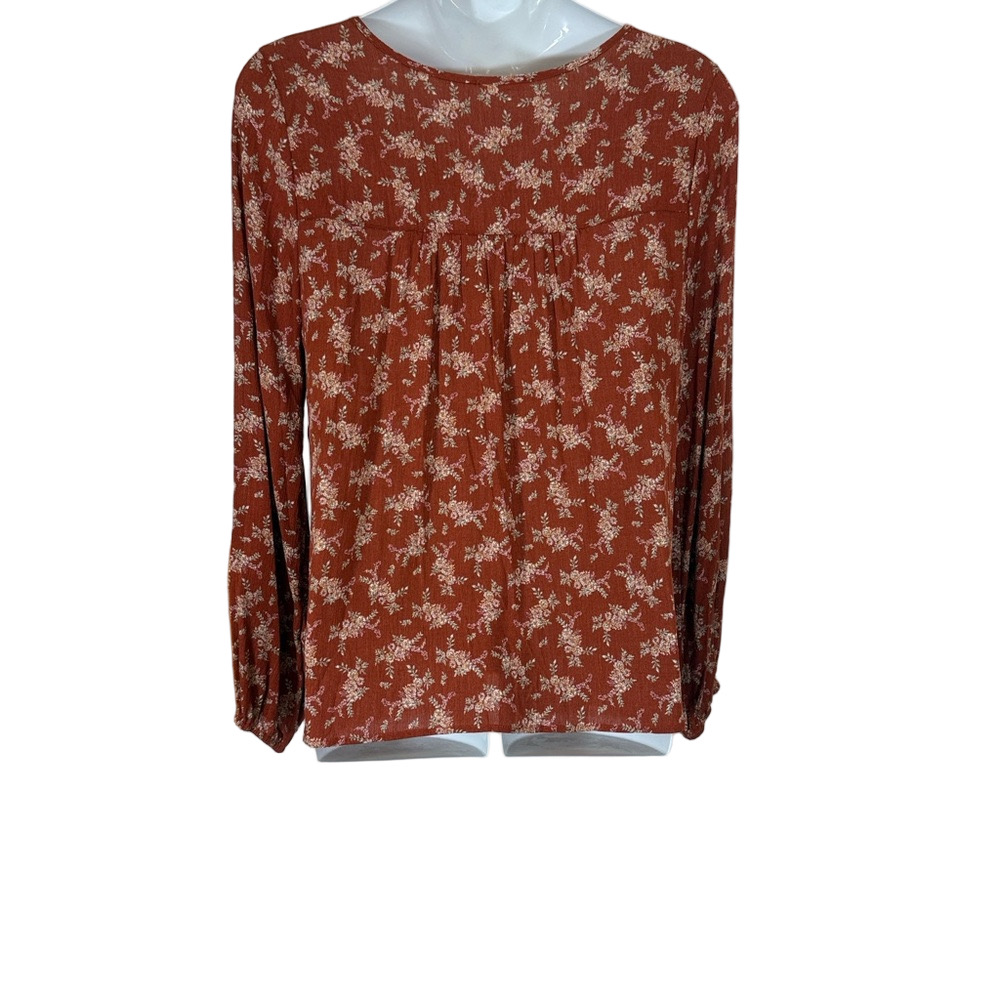 P.S Kate Rust and Floral Long Sleeve Tunic Blouse SKU1188 - Picture 7 of 9